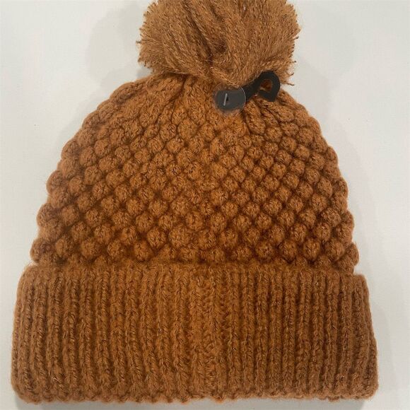 C.C Lattice Stitch Fur Pom Beanie Brown Unisex Adults Winter Hat One Size - Picture 2 of 3